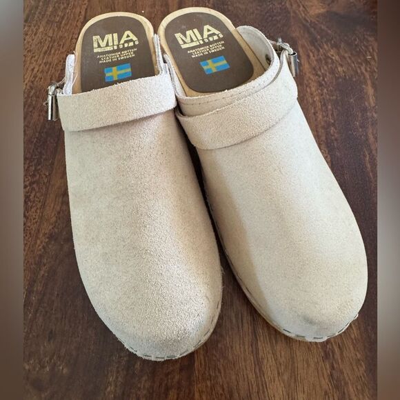 Free People MIA Alma Size 40 Swedish Wooden Buckle Clogs Blush Pink Leat… - Picture 5 of 9